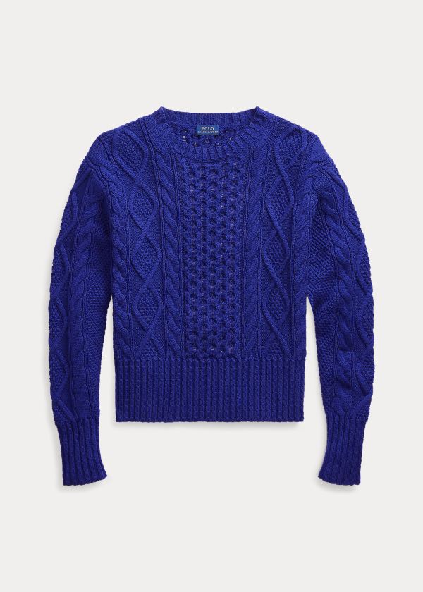 Sueter Polo Ralph Lauren Mujer Azul Rey Azules - Cable-Knit Cotton - FOWEX4123